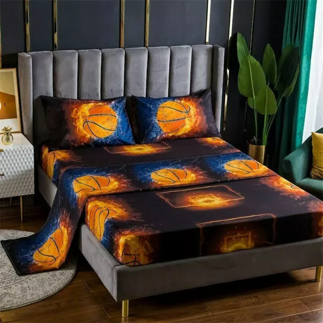 Soccer 3D Print Fitted Sheet Set Basketball Pattern Double Bed Sheet Pillowcase 2