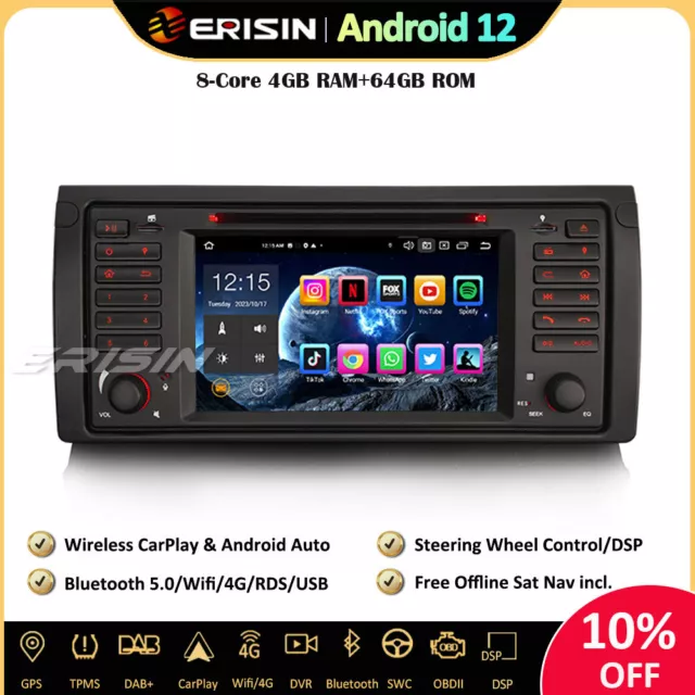8-cœur Android 12 Autoradio GPS Navi DAB+ CarPlay DVD TNT DSP 4G pour BMW X5 E53