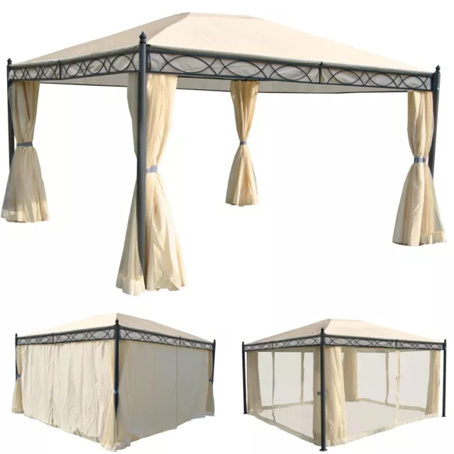 Pergola Cadiz, 7cm-Gestell mit Seitenwand + Moskitonetz 4x3m, Garten Pavillon