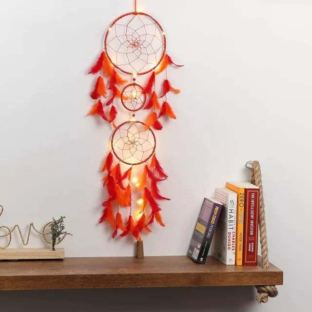 Dream Catcher Orange & Red Feathers With Lights Wall Hangings Crafts Home Décor