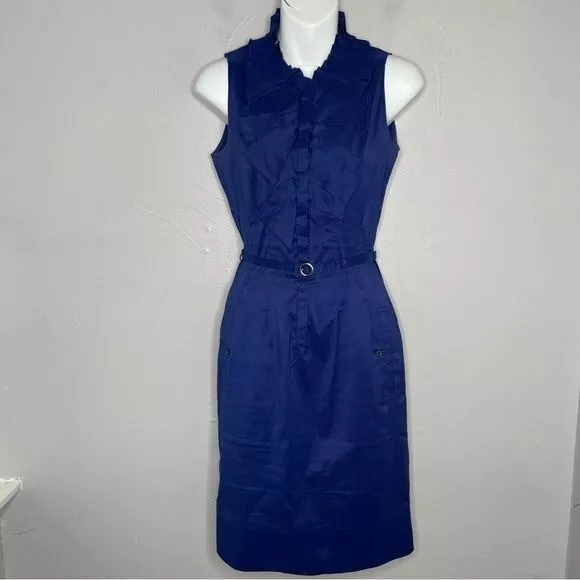 BOSS HUGO BOSS Darcina Blue Ruffle Sleeveless Pencil Dress Size 0