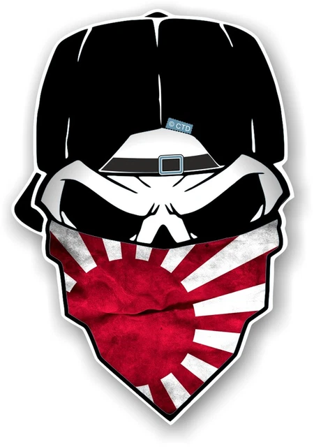 Gothic Biker Skull & Bandana Japanese Rising Sun flag Vinyl car sticker 125x85mm