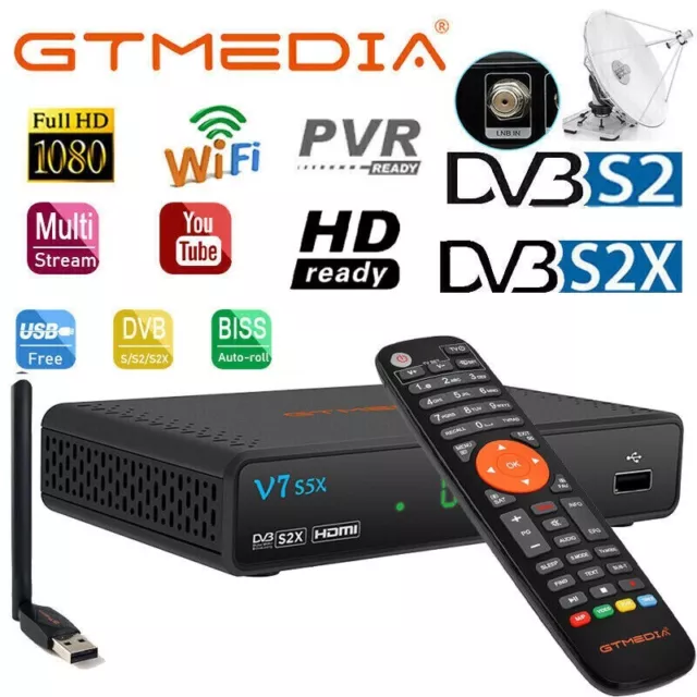 GTMEDIA V7S5X HD Sat Receiver DVB-S/S2/S2X Satellite Set Top Box H.265 PVR WIFI
