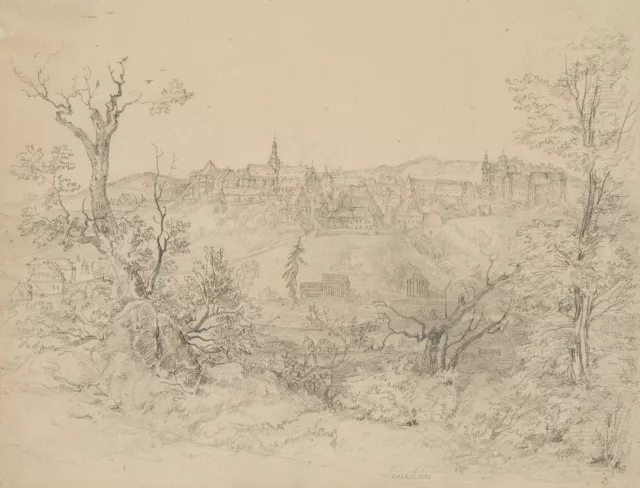 J. FLEISCHMANN (*1813), Ansicht von Lauenstein bei Altenberg, um 1835, Bleistift