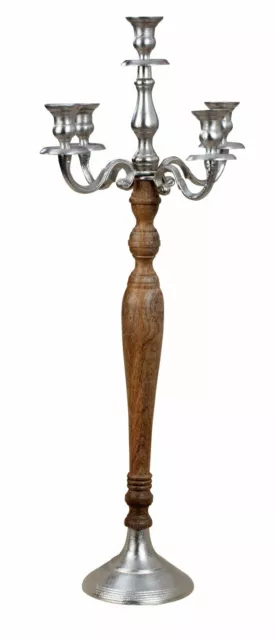 Kerzenständer 5-armig Kandelaber aus Holz und Metall braun/Silber Höhe 80 cm