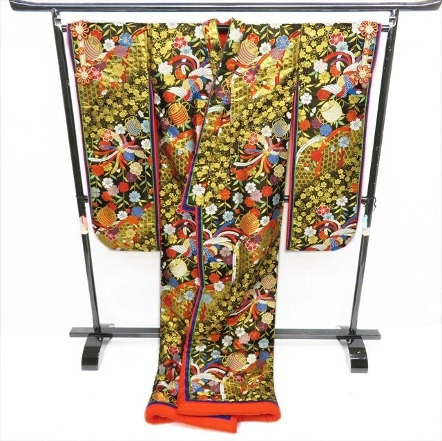 Japanese Kimono Uchikake Luxurious Wedding Embroidery Pure Silk Gold/Black K480 4