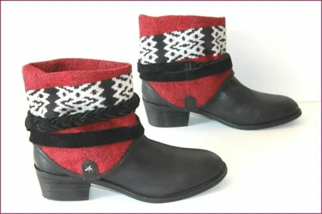 ZARA Bottines Boots Cuir Noir Revers Textile Coloré T 36 TTBE 3