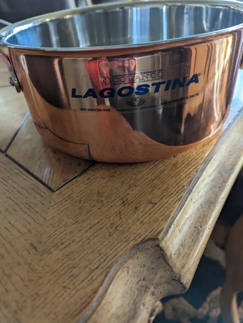 Vintage Lagostina Pro Copper 3 Qt Casserole Pan Server With Lid New