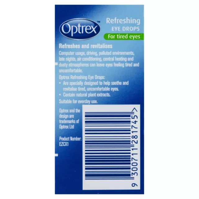 Gotas refrescantes para ojos Optrex 10 ml para refrescos y revitaliza los ojos cansados 2