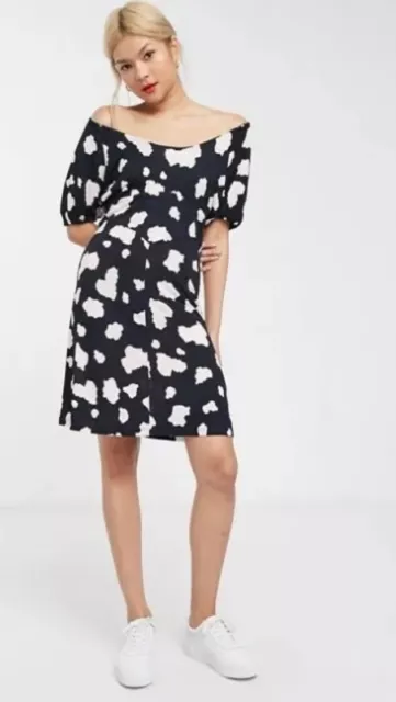 Whistles Cow Print Ruched Bodice Jersey Mini Dress Size UK 10 RRP £99