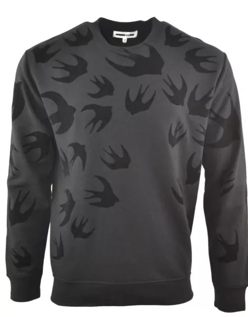 Mcq Velour Black Swallow Sweatshirt Jumper Alexander Mcqueen Bird Print Rare