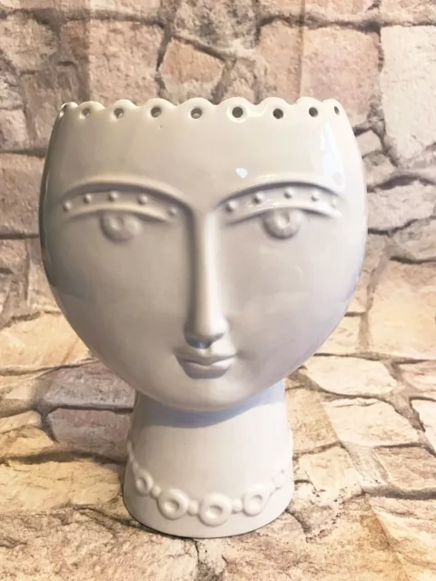 White Ceramic Lady Face Head Vase Pot Mid Century Modern Style Gisela Graham