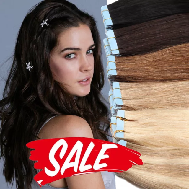 Thick 200g 80pcs Tape In Remy Human Hair Extensions Skin Weft FULL HEAD Black 8A