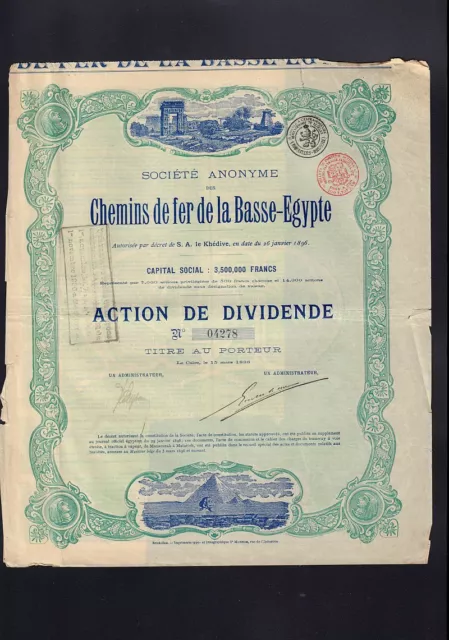 EGYPT  RAILWAY Chemins de Fer de la Basse-Egypte 1896 Temple Pyramid Sphinx Vig