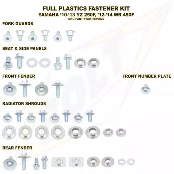 Bolt Hardware Complet Plastique Kit Fixation - Yamaha YZF250 2010-13, WRF450