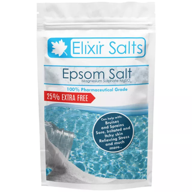 Elixir Salts - Epsom Salts, Medical Pharmaceutical Grade Bathing 2kg + 25% Free