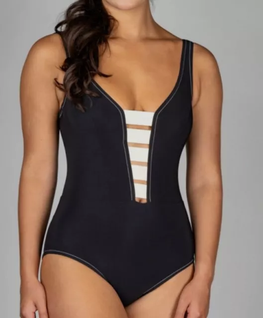 $382 Karla Colletto Women's Black Cora V-Neck Tank One-Piece Swimsuit Size 8