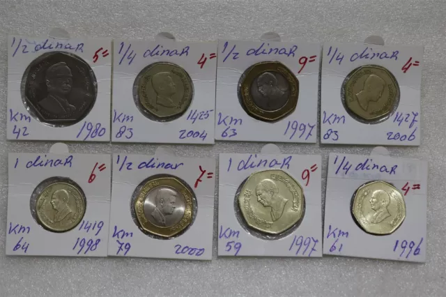 Jordan - 1/2 Dinar + 1/4 Dinar - 8 Coins Lot B49 #808