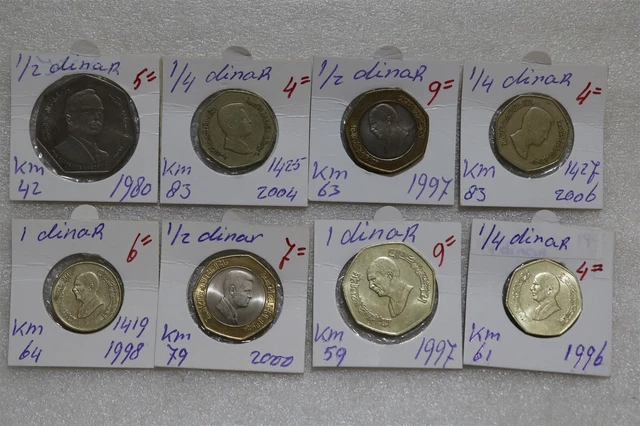 Jordan - 1/2 Dinar + 1/4 Dinar - 8 Coins Lot B49 #808