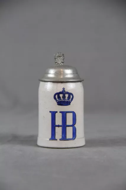 Krug Krüglein Hofbräu München Andenken Mitbringsl mit Zinndeckel Miniatur alt 2