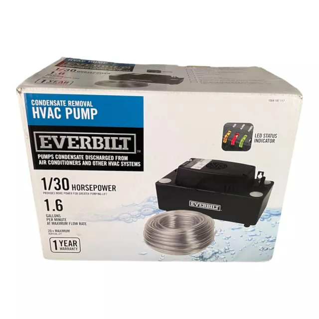 Everbilt 120-Volt Condensate Pump w/ Hose HVAC Pump 1/30 HP 1.6 GPM