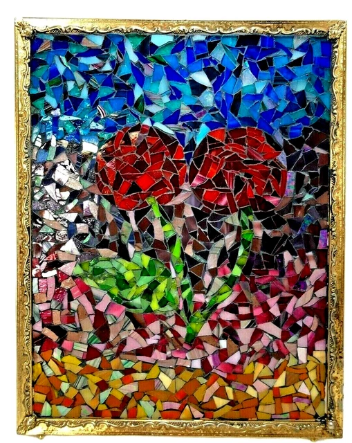 MID CENTURY MODERN MOSAIC ART Rose  Stands only Primitive Hand made 14" x 11"