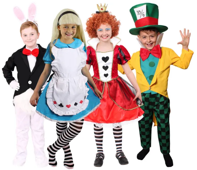 Costume Bambini Wonderland Fantasia Abito Scuola Libro Settimana Personaggio Ragazzi Vestito Ragazze
