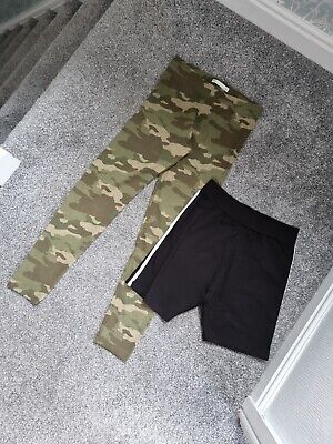 Girls leggings shorts bundle age 12-13 army print black khaki casual sports t