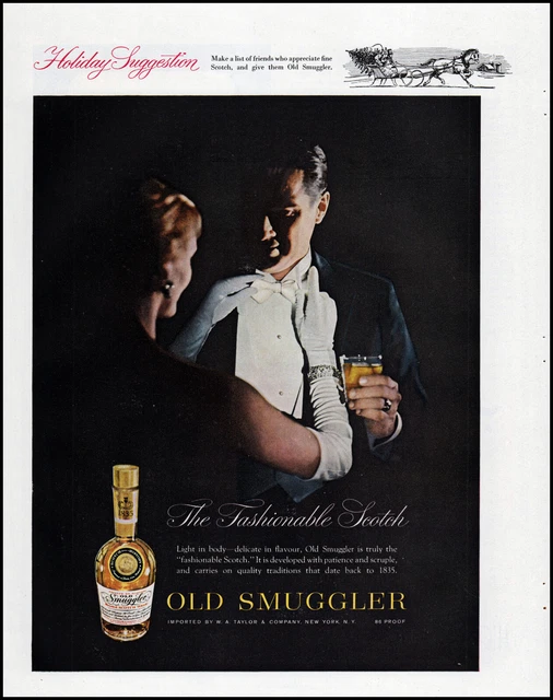1959 Old Smuggler Scotch Christmas Holidays retro photo print ad L46