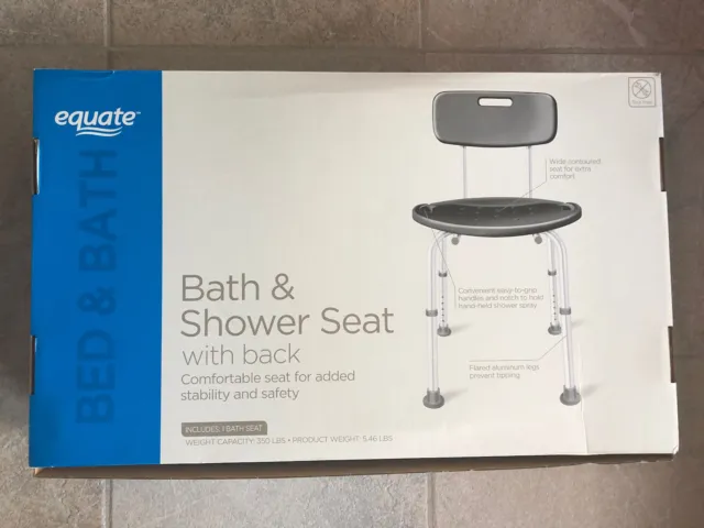 EQUATE Bath and Shower Seat with Back.  New In Box - 350lbs. Capacity
