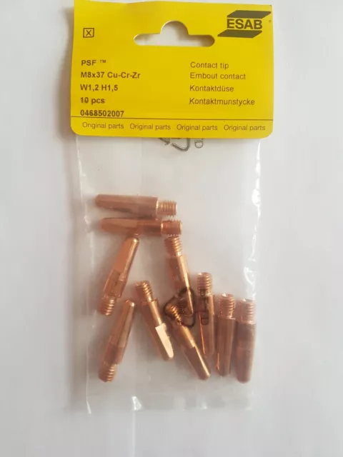 Esab PSF Contact Tip  M8 x 37, W 1,2 / H 1,5  0468502007 10 Qty