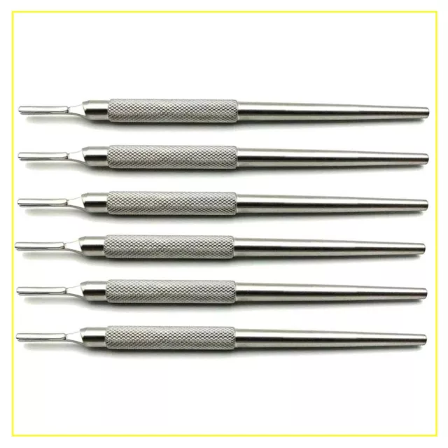 6 Pcs Scalpel Handle Round Straight No. 3 Stainless Steel Dental Surgical