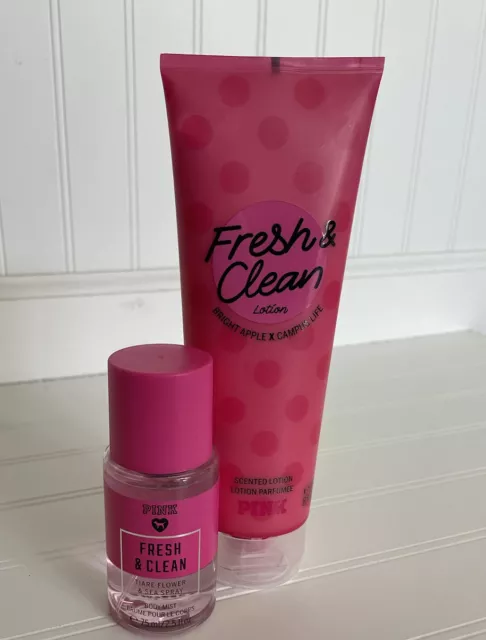 Victoria's Secret PINK Fresh & Clean Travel Body Mist & Full Size Body Lotion