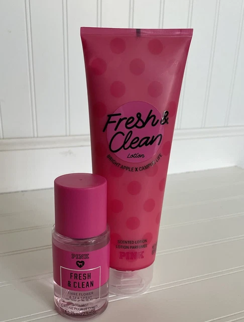 Victoria's Secret PINK Fresh & Clean Travel Body Mist & Full Size Body Lotion