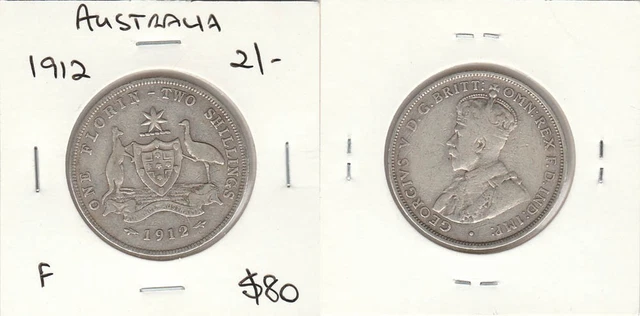 AUSTRALIA: 1912 ONE Florin Two Shillings KGV silver 2/- $79.99
