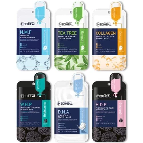 Mediheal Sheet Mask Heroes, NMF, Tea Tree, Collagen, WHP, 6 Count (Pack of 1)