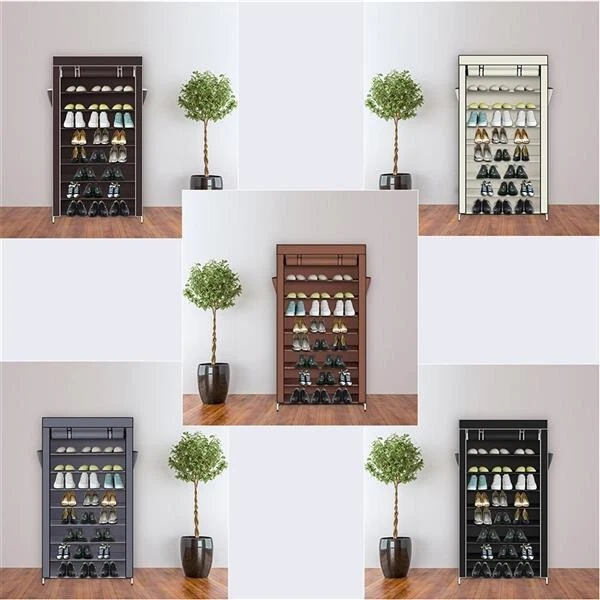 10 Ebenen 60 Paar Schrank Aufbewahrung Organizer Schuhregal Ständer Halter staubdicht grau
