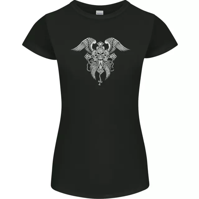 Cross Skull Wings Gothic Biker Heavy Metal Womens Petite Cut T-Shirt