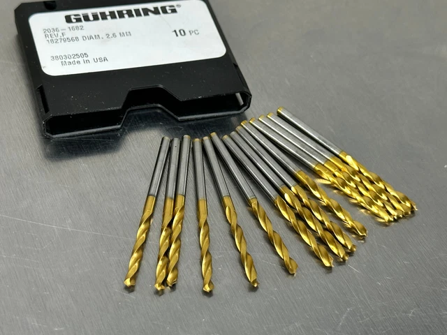(14)  Guhring 2.6mm Drill HSS TiN Coated