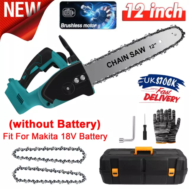12'' Electric Cordless Chainsaw Powerful Wood Cutter Saw For Makita 18V Battery