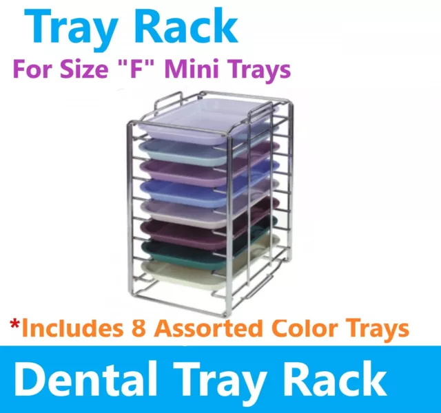 Dental Instrument Set Up F Mini Tray Rack Includes 8 Size "F" Assorted Trays