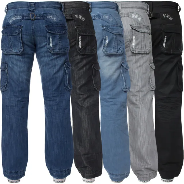 Enzo Mens Cargo Combat Jeans Denim Trouser Casual Work Pants All UK Waist Sizes