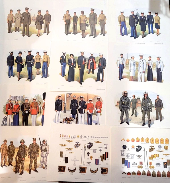 UNITED STATES MARINE Corps 1983 Uniforms Art COMPLETE SET of 12 Prints