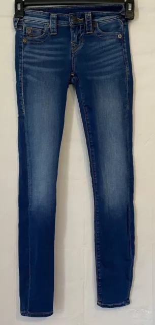 True Religion Halle Mid Rise Super Skinny Jeans Womens Sz 23 Blue Cotton Blend