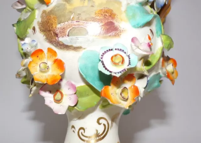 Early C19th Coalport Coalbrookdale Hand Painted Landscape Flower Encrusted Vase 3