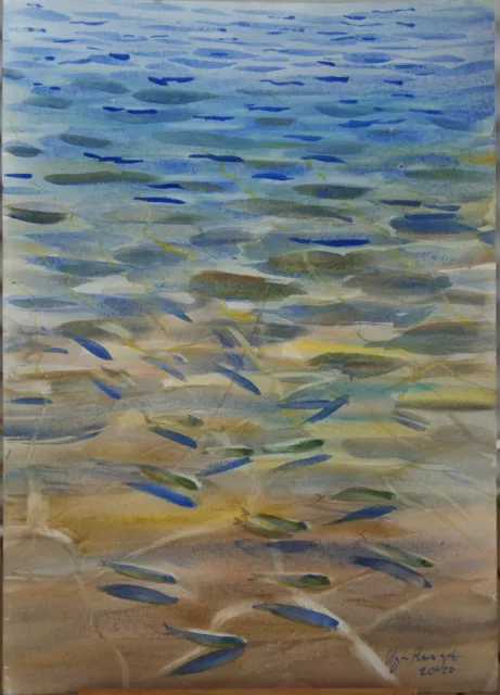Original Aquarell Meer Fische Malerei Gemälde Bild Art direkt von Kunstler