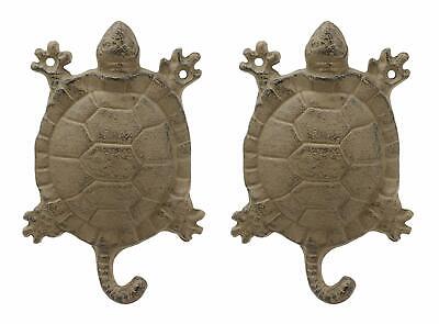 Nautical Ocean Sea Turtle Tortoise Cast Iron Rustic Wall Coat Tail Hook Set Of 2