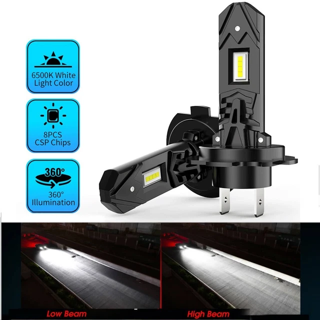 2 Ampoules LED H7 6000K - 4000 Lm, Sans Ventilateur, Pour Phares Et Antibrouillards, Blanc Froid
