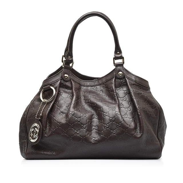 Authenticated Gucci Guccissima Sukey Brown Dark Calf Leather Tote Bag