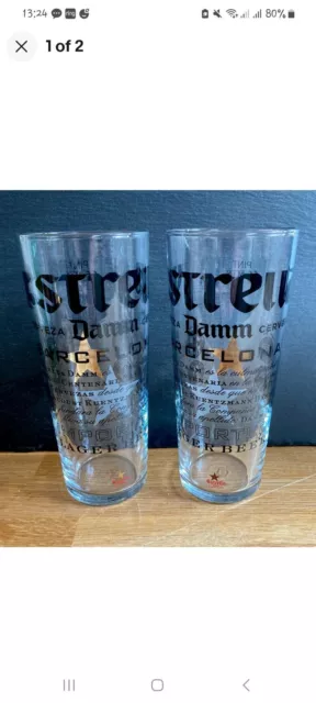 2 X NEW Estrella Damm Half Pint Glasses Pub Bar Mancave